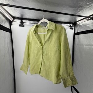 Toto n Ko Lime Green 100% Linen Long Sleeve Button Down Snap Shirt Size 10